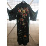 Vintage embroidered kimono with floral and mount Fuji design.