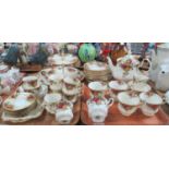 Two trays of Royal Albert English bone china 'Old Country Roses' design items to include; teapot,