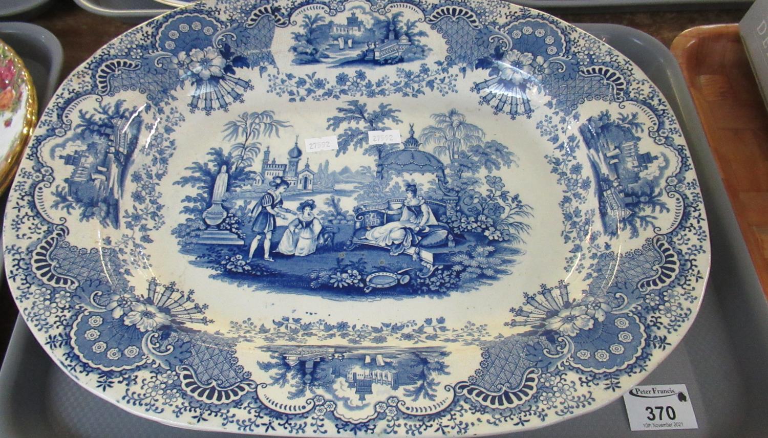 A pair of 19th Century blue and white Staffordshire meat dishes 'Spanish Beauties' pattern,