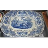 A pair of 19th Century blue and white Staffordshire meat dishes 'Spanish Beauties' pattern,