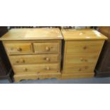 Small modern pine straight front chest of two short and two long drawers, together with another pine