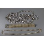 Two freshwater pearl necklaces and a simulated pearl bracelet. (B.P. 21% + VAT)