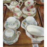 Tray of assorted fine bone china to include: two Shelley 'Harebell' coffee cups and saucers, a Royal