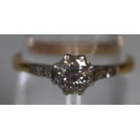 18ct gold diamond solitaire ring. Estimated diamond weight 0.50cts. Ring size N. Approx weight 2.2