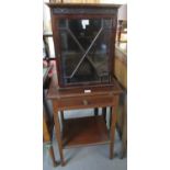 Edwardian mahogany inlaid single drawer lamp table of square form with under tier, together with a
