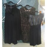 Four vintage ladies black dresses (50's-70's), two 50's/60's lace and two with sequin bodices one by