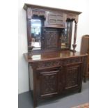 Late 19th/early 20th Century heavily carved oak two stage mirror back sideboard. (B.P. 21% + VAT)