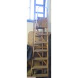 Two vintage wooden folding/extending ladders. (B.P. 21% + VAT)
