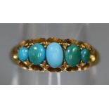 18ct gold five stone turquoise ring. Ring size M. Approx weight 2.9 grams. (B.P. 21% + VAT)