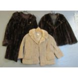 Three vintage fur items to include; a blonde astrakhan jacket with mink fur collar, a mink fur