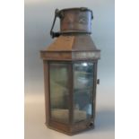 Brass bulkhead lantern by Bulpitt & Sons Ltd, Birmingham, dated 1928, with carrying handle, now