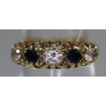 18ct gold sapphire and white stone ring. Ring size L. Approx weight 4.6 grams. (B.P. 21% + VAT)