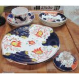 Tray of assorted china to include: pair of Gaudy Welsh bread and butter plates, two 'Bali' pattern