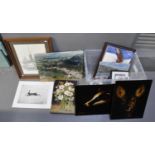 Collection of framed and unframed furnishing pictures to include; boxing photograph, animal studies,