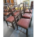 A set of seven mahogany dining chairs with drop in seats on square legs. (6 +1) (7) (B.P. 21% + VAT)