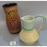 Crown Devon pottery baluster shaped ewer or jug, printed, impressed and painted marks with shape no.