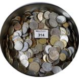 Circular box containing large collection of assorted foreign coins. (B.P. 21% + VAT)