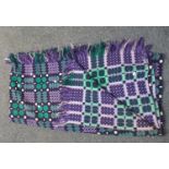 Vintage woollen Welsh tapestry purple ground fringed edge blanket. (B.P. 21% + VAT)