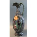 Early 20th Century Czechoslovakian ewer shaped vase hand painted with crocuses. (B.P. 21% + VAT)
