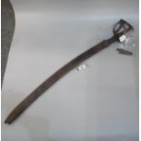 19th Century metal hilted cutlass with wooden grips and fullered curved and clipped blade, in