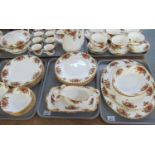 Nine trays of Royal Albert 'Old Country Roses' tea, coffee and dinnerware to include: teapot, cups