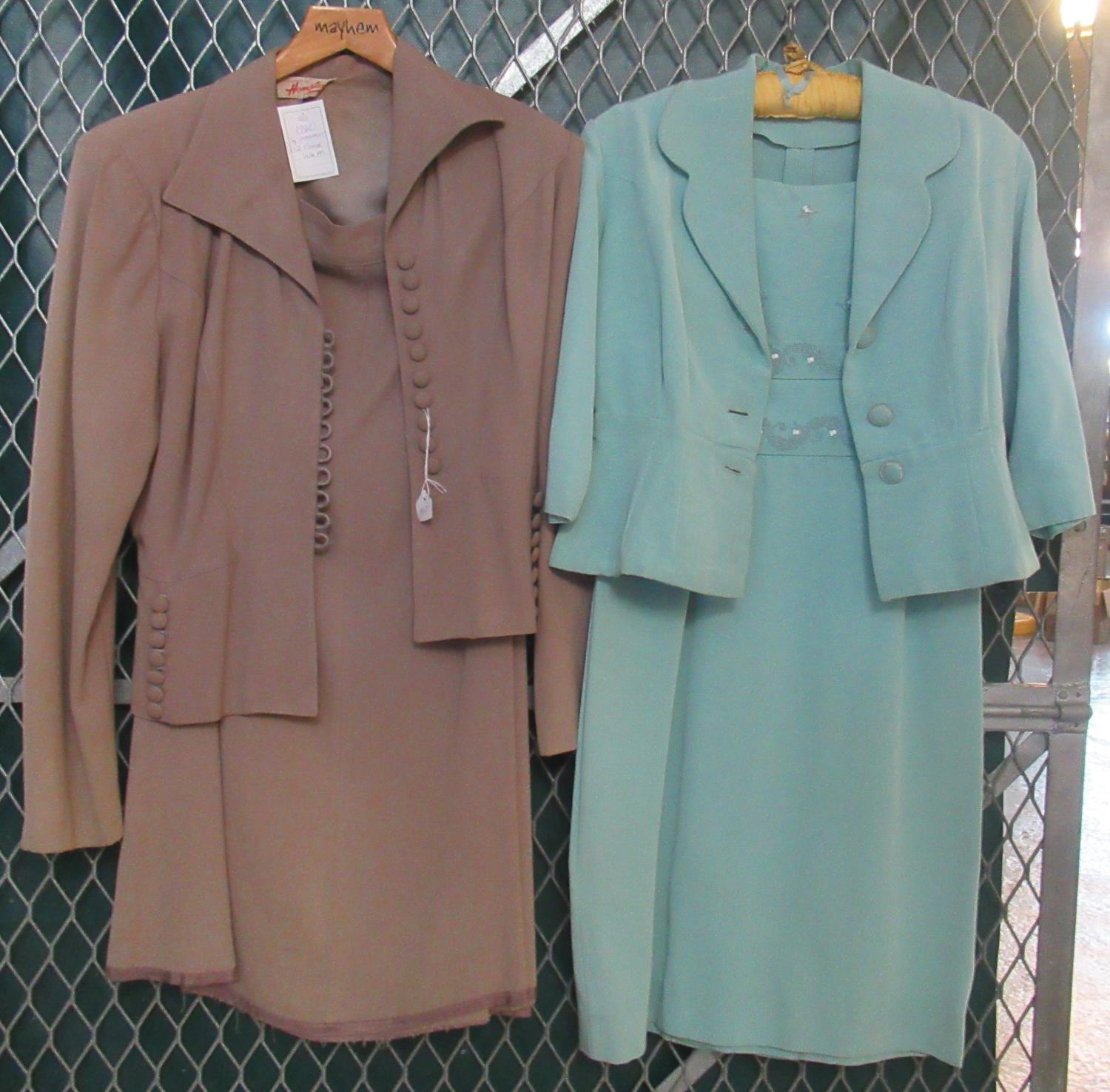 A 1940's vintage skirt suit by Hampton's and a pale blue Carnegie model faille 50's/60's wiggle