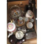 Box of assorted items to include; a Narumi Japanese 'Rouge' design coffee pot, various Japanese