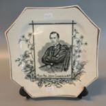 19th Century Staffordshire transfer printed black and white plate, 'Right Hon Joseph Chamberlain