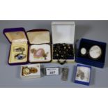Collection of silver and costume jewellery including; various cameo brooches and a string of