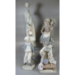 Four Lladro Spanish porcelain figurines/figure groups to include; oriental lady, young girl with