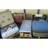 Collection of vintage tape decks in fitted cases to include; Popular 200, Grundig TK20, Philips