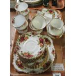 A tray of Royal Albert 'Old Country Roses' to include: six coffee cups with eight saucers, six tea