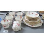 Tray of Aynsley English rose design teaware to include; teacups and saucers and various plates,