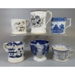 Group of 19th Century Welsh pottery items to include; straight sided mugs, one Glamorgan, the '
