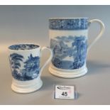 Swansea Pottery straight sided, blue and white transfer printed 'Milan' pattern tankard, unmarked.