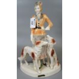 German continental pottery figure group of an Art Deco lady with dog marked 'Blankenburg'. (B.P. 21%