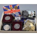 A tray of assorted British coins, including coin sets, Thrupenny pieces, crowns etc. (B.P. 21% +