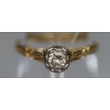 18ct gold and diamond solitaire ring. Ring size L&1/2. Approx weight 2.5 grams. (B.P. 21% + VAT)