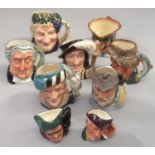 A group of small Royal Doulton character jugs, various, together with two miniature character