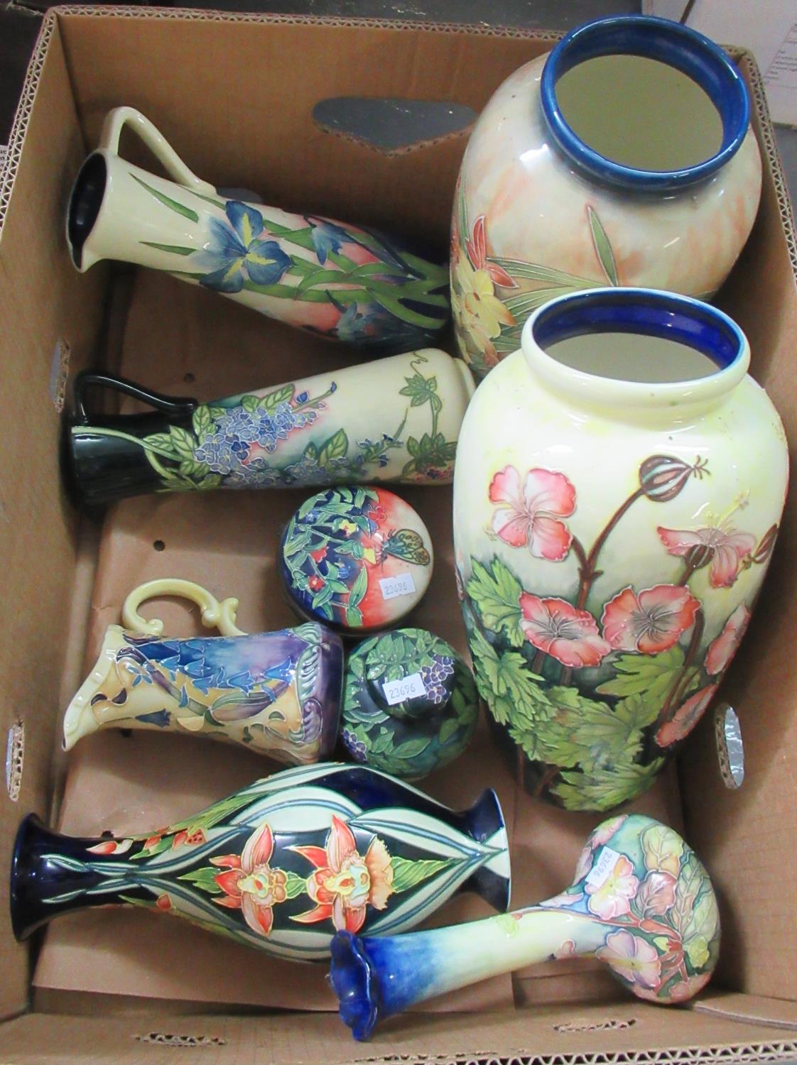 A box of floral design 'Old Tupton Ware' including; jugs, vases, miniature ginger jar and cover,