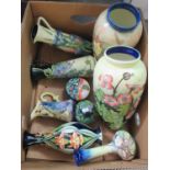 A box of floral design 'Old Tupton Ware' including; jugs, vases, miniature ginger jar and cover,