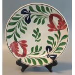 Llanelly Pottery hand painted 'Persian Rose' design plate. Unmarked. 25cm diameter approx. (B.P. 21%