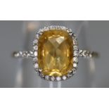 9ct gold citrine and diamond ring. Ring size M & 1/2. Approx weight 2.5 grams. (B.P. 21% + VAT)