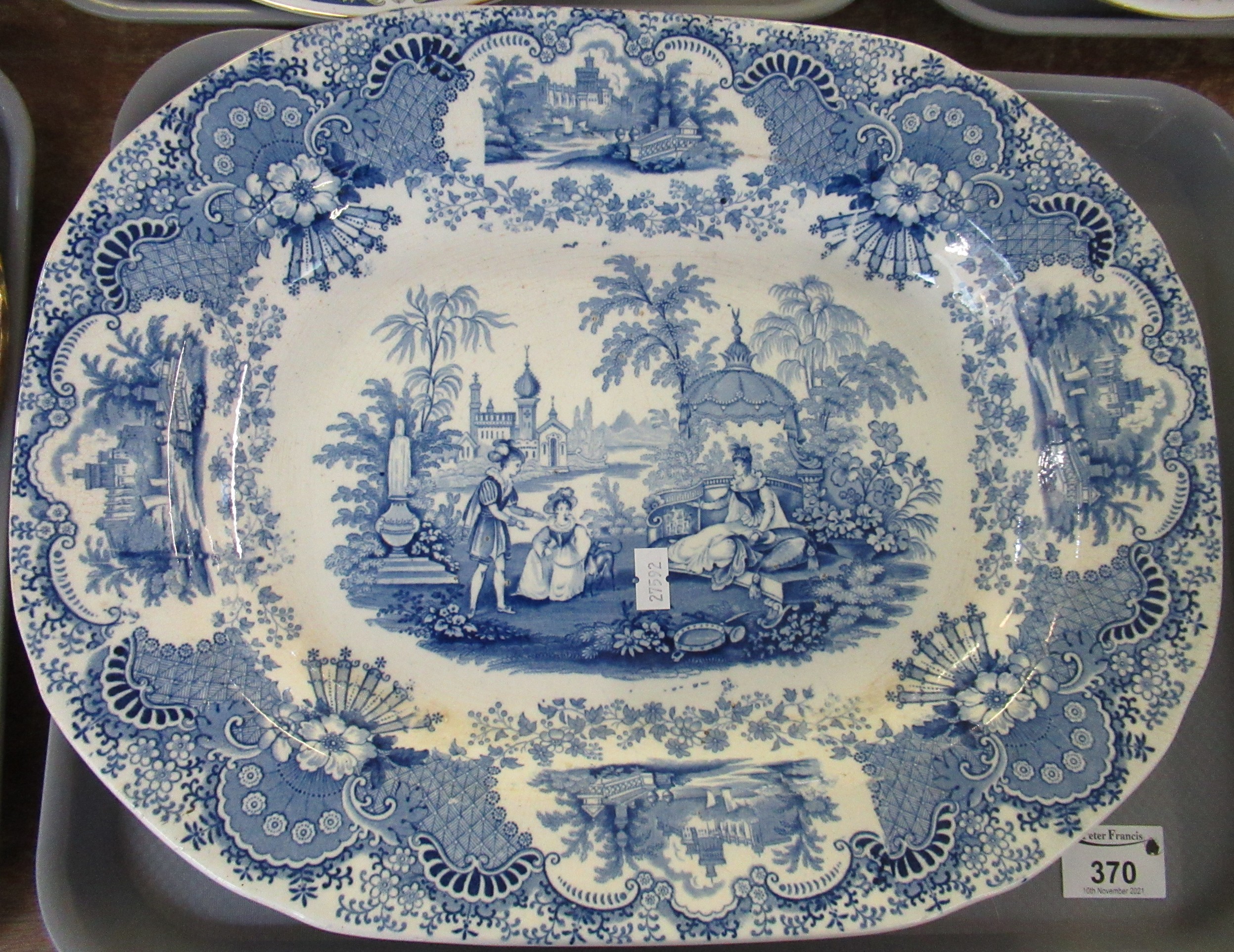 A pair of 19th Century blue and white Staffordshire meat dishes 'Spanish Beauties' pattern, - Image 2 of 12