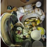 Box of assorted china to include: Royal Doulton 'Juliet' plate, Royal Worcester commemorative