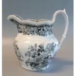 Swansea Pottery, Baker, Bevan and Irwin black and white transfer printed, baluster shaped jug