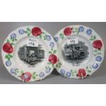 Pair of 19th Century Llanelly plates, 'The Baker' and 'The Barn', 18cm diameter approx. (B.P.