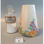Clarice Cliff Newport pottery tapering vase with relief hand painted flowers, shape no. 685,