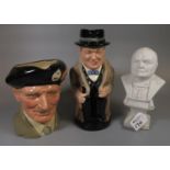 Royal Doulton 'Winston Churchill' toby jug, together with a bust of Winston Churchill and a Royal