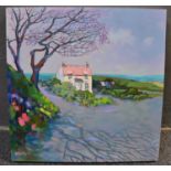 Hazel Morris (Contemporary Welsh), 'Pink Roof near Aber Castle', signed and dated '21, oils on